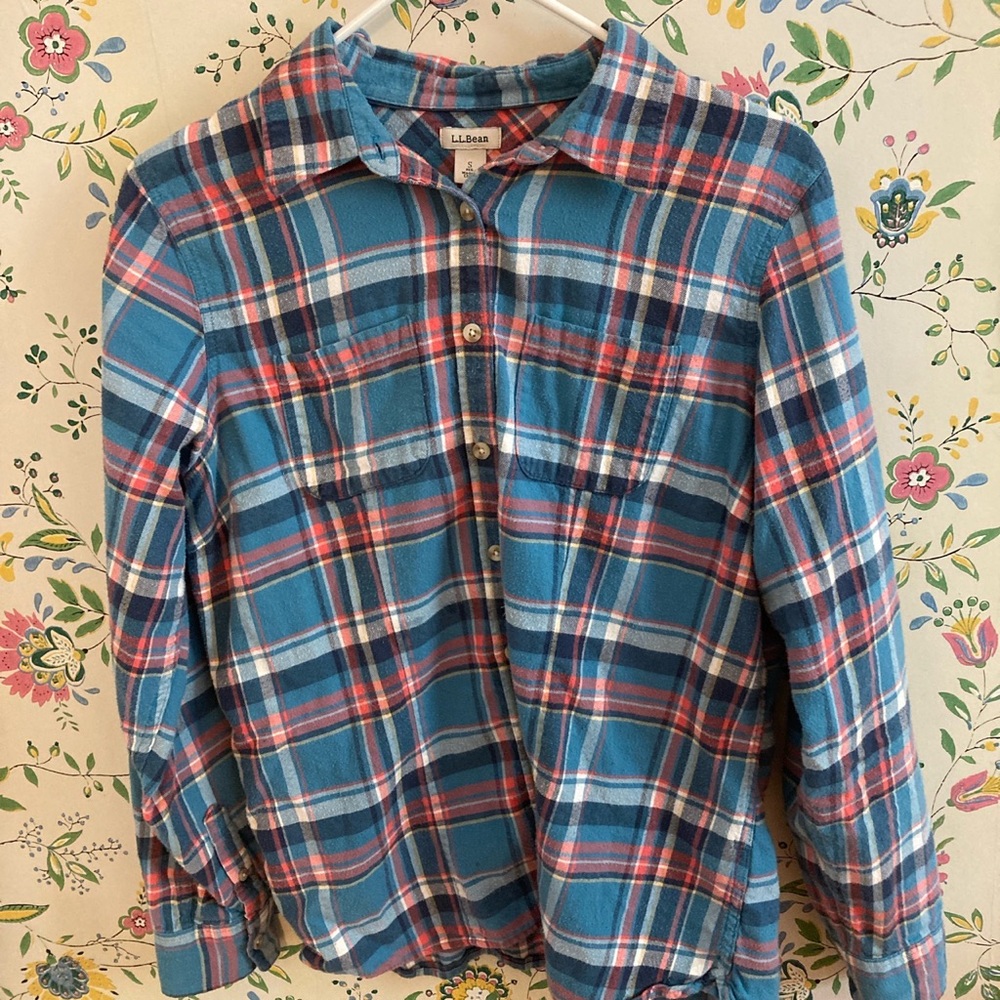 Women’s small LL Bean teal and coral flannel.